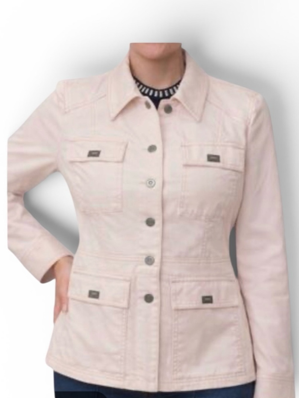 WHBM Light Pink Cotton Utility Jacket with Contrast Stitching Women’s SZ Large